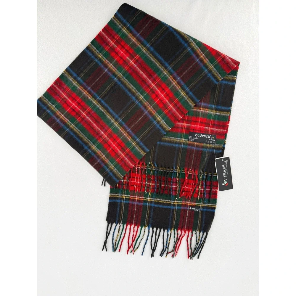 V.‎ Fraas Scarf Unisex OS Black Plaid Cashmink Acrylic Fringe Made in Germany